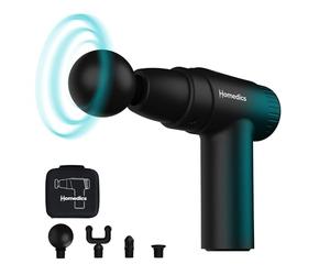 Homedics NOVO Mini Massage Gun - Heated Percussion Massager, Black | Handheld Electric, 4 Attachments, 6 Intensity Settings, Deep Tissue Vibrating Massager, Discomfort Ease