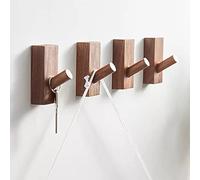 HomeDo 4Pack Wooden Coat Hooks Wall Mounted,Adhesive Decorative Single Organizer Hat Rack,Wood Heavy Duty Entryway Wall Hangers for Hanging Towels, Clothes, Bags (Rectangle Walnut, 4Pack)