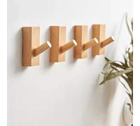 HomeDo Wooden Coat Hooks Wall Mounted,Adhesive Decorative Single Organizer Hat Rack,Wood Heavy Duty Entryway Wall Hangers for Hanging Towels, Clothes, Bags (Rectangle Beech, 4Pack)