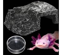 Homedy Crafts Axolotl Hide with Fish Feeding Dish Set, Aquarium Accessory for Axolotl, Antique Rock Style, 5.2 x 4.2 x 1.8-Inch