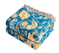 Homeeden 100% Natural Premium Cotton Sofa Throw Blanket -130x160cm, Breathable Cozy Soft Bed Bird Throw Blanket, Throw for Armchair Seater Sofas Settees Blue/Yellow