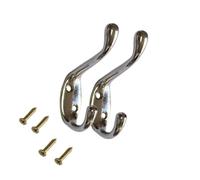 HomeElabador 2X Polished Metal Chrome Double Hat & Coat Hooks, Door & Wall Robe Dress Hangers Strong Metal Coat Hooks Screw in Heavy Duty Door Hooks for Wall