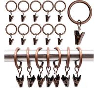 Homeelabador 30mm Metal Copper Colour Curtain Pole Rod Rings With Clips Hanging Pack Of 20