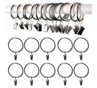 Homeelabador 30mm Metal Silver Colour Curtain Pole Rod Rings With Clips Hanging Pack Of 20