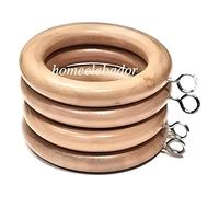HomeElabador®38mm Wooden Curtain Hook Rings with Eyes Colour Coated (Natural Wood, 24)