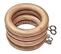 HomeElabador Wooden Curtain Hanging Ring Hooks with Eyes 24-Piece, 45 mm Internal Diameter, Natural Wood