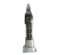HomeElabador Crystal Glass Big Ben Metallic Souvenir Tower Clock with Changing Lights 19 cm Height (Silver)