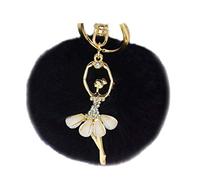 HomeElabador Dancing Angel Keychain Cute Lucky Charm Pompom Key Ring Fur Ball with RhineStone A Perfect Christmas Gifts UK SELLER FAST DELIVERY (Black)