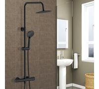 Homefast Bathrooms Modern Bathroom Thermostatic Mixer Shower Set Round Twin Head Exposed Valve-Matte Black