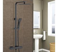 Homefast Bathrooms Thermostatic Mixer Shower Set Square Bar Black Twin Head Exposed Valve Kit