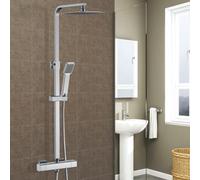 Homefast Bathrooms Thermostatic Mixer Shower Set Square Bar Chrome Twin Head Exposed Valve Kit