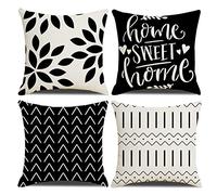 Homefeelzydys Cushion Covers,Cushion Covers 45 x 45 set of 4 Black Square Throw Pillow Case cushion covers 18x18 4Pack For Outdoor Patio Garden Blench Living Room Sofa Farmhouse Decor