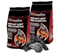 Homefire Instant Light Lumpwood Charcoal for BBQ - Pack of 4 x 1kg Instant Light Lumpwood Charcoal Grill Bags with Topline Card for Outdoor Barbecues, Fire Pit, Camping BBQs