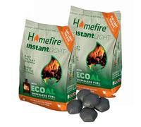 Homefire Instant Light Smokeless Coal Fire - Very Easy To Light 2 x 3kg Smokeless Ecoal Fuel Made with Olive Stones for Open Fire and Multi Fuel Stoves. Suitable for Smokeless Zones, Burns over 3hrs