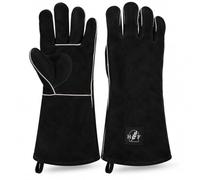 Homefolk Premium BBQ & Fireplace Gloves - Heat Resistant Suede Leather Mitts for BBQ, Grill, Fire Pit, Pizza Oven, Welding & Log Burner Use - Extra Long Protective Gauntlet Gloves