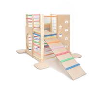 HomeForDreams Wooden Montessori Inspired Square Climbing Tower for Toddlers: Foldable Indoor Playground with Accessory Boards (Rainbow, with Inner Board and Ladderboard)