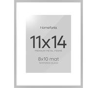 Homeforia 11x14 Picture Frame Silver, High End Metal 11x14 Frames with Mat 8x10, 11 x 14 Silver Poster Frame Matted to 8 x 10 inch Photo, 11by14 Thin Hanging Frames, Tempered Glass, Wall Kit, Set of 1