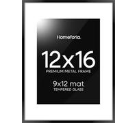 Homeforia - 12x16 inch Metal Picture Frame - 12 x 16 Aluminum Photo Frames - 12x9 Mat - Tempered Glass - Wall Hook Included - Set of 1 - Black