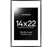 Homeforia 14x22 Picture Frame Black, High End Metal 14 x 22 Poster Frames with Mat 12 x 16 for Photo, 14x22 Black Frame Matted to 12x16 inch Print, 22x14 Thin Frame, Tempered Glass, Wall Kit, Set of 1