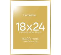 Homeforia 18x24 inch Gold Metal Picture Frame - Aluminum 18 x 24 Picture Frames For Wall - 18 by 24 Poster Photo Frame - Tempered Glass - Wall Hook Included - Set of 1