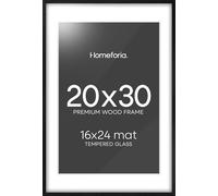 Homeforia 20x30 Wood Picture Frame Black, Premium Black Oak Wood Poster Frames 20x30 with Mat 16x24, 20 x 30 Black Wooden Puzzle Frame for Wall, Tempered Glass, Wall Hook Included, Set of 1