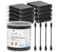HOMEFOX Black Cotton Swabs Precision Pointed - 1000 Count with 1 Container Organic Pointy Cotton Bud Double Side Tight Wounded Charcoal Cotton Tip Paper Stick Soft Lint-Free Pointy & Round (Black)