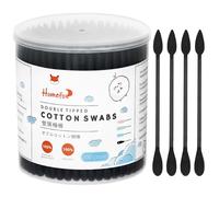 HOMEFOX Black Cotton Swabs Precision Pointed - 200 Count Organic Pointy Pointed Cotton Buds Double Side Tightly Wrapped Charcoal Cotton Tip Paper Stick Soft Gentle Cruelty-Free, Pointy & Round (Black)
