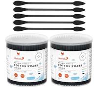 HOMEFOX Black Cotton Swabs Precision Pointed - 400 Count Organic Pointy Pointed Cotton Bud Double Side Tightly Wrapped Charcoal Cotton Tip Paper Stick Soft Gentle Cruelty-Free, Pointy & Round (Black)