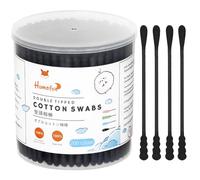 HOMEFOX Black Cotton Swabs Spiral - 200 Count Organic Cotton Buds Gothic Bathroom Tightly Wrapped Charcoal Cotton Tips Paper Stick Soft Gentle Cruelty-Free Lint-Free, Round & Spiral (Black)