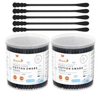 HOMEFOX Black Cotton Swabs Spiral - 400 Count Organic Cotton Buds Double Side Tightly Wrapped Charcoal Cotton Tips Paper Stick Soft Gentle Cruelty-Free Lint-Free Goth Bathroom, Round & Spiral (Black)