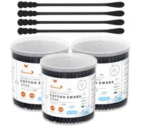 HOMEFOX Black Cotton Swabs Spiral - 600 Count Organic Cotton Buds Double Side Tightly Wrapped Charcoal Cotton Tips Paper Stick Soft Gentle Lint-Free Cruelty-Free Goth Bathroom, Round & Spiral (Black)