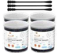 HOMEFOX Black Cotton Swabs Spiral - 800 Count Organic Cotton Buds Double Side Tightly Wrapped Charcoal Cotton Tips Paper Stick Soft Gentle Lint-Free Cruelty-Free Goth Bathroom, Round & Spiral (Black)