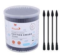 HOMEFOX Black Cotton Swabs Spiral Pointed - 200 Count Organic Cotton Buds Charcoal Gothic Double Side Tightly Wrapped Precision Cotton Tips Paper Stick Soft Gentle Lint-Free, Spiral & Pointy (Black)