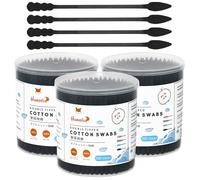HOMEFOX Black Cotton Swabs Spiral Pointed - 600 Count Organic Cotton Buds Charcoal Gothic Double Side Tightly Wrapped Precision Cotton Tips Paper Stick Soft Gentle Lint-Free, Spiral & Pointy (Black)