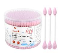 HOMEFOX Pink Cotton Swabs Flattened Pointed - 250 Count Organic XL Cotton Bud Double Side Tight Firm Wounded Precision Extra Large Cotton Tips Applicator Blender Paper Stick, Flatten & Pointy (Pink)
