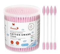 HOMEFOX Pink Cotton Swabs Spiral Pointed - 200 Count Organic Cotton Buds Double Side Tightly Wrapped Precision Cotton Tips Paper Stick Soft Gentle Lint-Free Cruelty-Free, Spiral & Pointy (Pink)