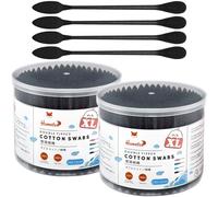 HOMEFOX XL Black Cotton Swabs Pointed Precision - 500 Count Extra Large Thick - Pointy Organic Cotton Buds Goth Bathroom Tightly Wrapped Charcoal Tips Paper Stick Cruelty-Free, XL Pointy & Round Black