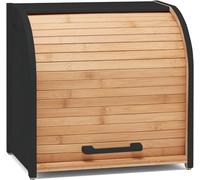 Homefully Co Bamboo Double Layer Bread Box for Kitchen Countertop, Roll Top Wood, Extra Large Kitchen Storage, Modern Wooden Bin (Black), BB638