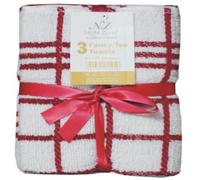 Homefurnishing 100% Cotton Kitchen Tea Towels,3 Pack Set Terry Cotton Kitchen Dish Cloth Large Cleaning Check Stripe (Red)