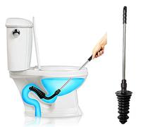 HOMEGOAL Toilet Plunger, Piston Type Toilet Clog Remover,Flexible Rubber Head Stainless Steel Handle,Toilet Dredge Pipe for Clogged Siphon Toilet(Black)