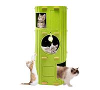 Homegroove 3-Storey Large Cat House for Indoor Cats, Cosy Fur Cat Cave Bed with Tunnel Hideaway, Multi-Cat Condo for Rest & Play (Green, Large)