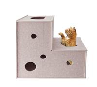 Homegroove Cat Tunnel for Indoor Cats, Large Felt L-Shape Cat Play Tunnels, Interactive Cat Tunnel Bed, DIY Peekaboo Cat Toy with Interactive Peek Holes for Cats (Beige, L-Shape)