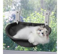 Homegroove Cat Window Perch, 18 x 12 Inch Foldable Cat Hammock for Window with Sturdy Metal Frame, Breathable Cordless Window Bed for Resting Seat for Indoor Cats (Black, 45 x 30 CM)