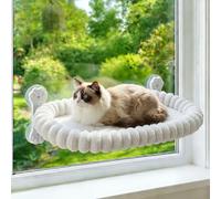 Homegroove Cat Window Perch, 24 x 12 Inch Foldable Cat Hammock for Window with 4-Sided Bolster & 4 Large Suction, Cordless Window Bed for Indoor Cats (White, Large(60x30cm))
