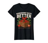 Homegrown Tastes Better Tomato Harvest Crew Garden Value Graphic T-Shirt, Women, Black, XS