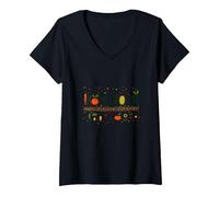 Homegrown Veggie Garden Delight Print for Food Lovers V-Neck T-Shirt, Women, Black, M