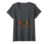 Homegrown Veggie Garden Delight Print for Food Lovers V-Neck T-Shirt, Women, Dark Heather Grey, XL