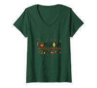 Homegrown Veggie Garden Delight Print for Food Lovers V-Neck T-Shirt, Women, Forest Green, S