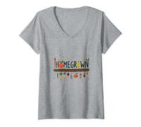 Homegrown Veggie Garden Delight Print for Food Lovers V-Neck T-Shirt, Women, Heather Grey, XL