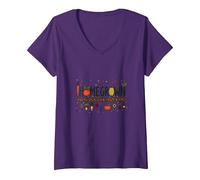 Homegrown Veggie Garden Delight Print for Food Lovers V-Neck T-Shirt, Women, Purple, M
